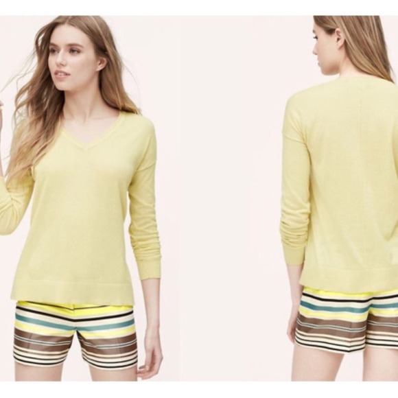 LOFT Riviera Striped Shorts Yellow Blue Size 2 - Picture 2 of 8